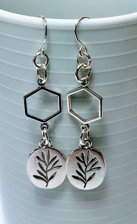 Leaf Engraved Disc Charm Earrings
