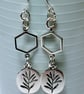 Leaf Engraved Disc Charm Earrings