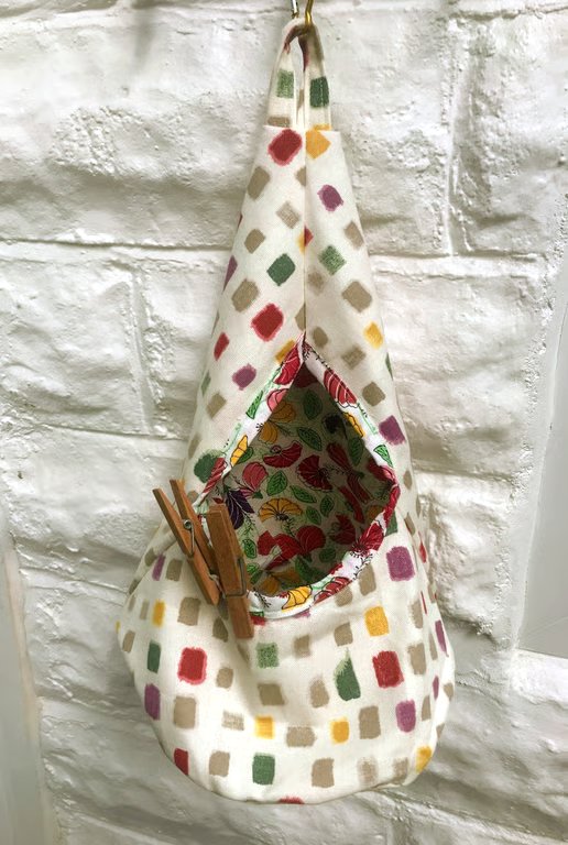 Squares Peg Bag, Canvas Peg Storage Bag, Floral Lined Peg Bag