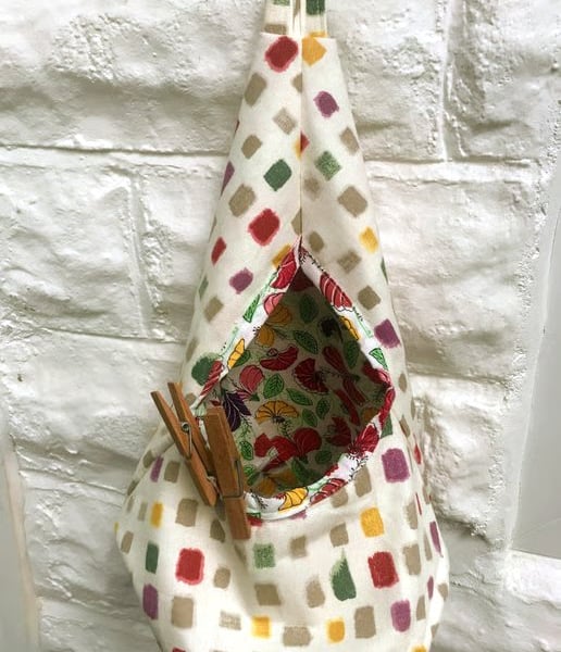 Squares Peg Bag, Canvas Peg Storage Bag, Floral Lined Peg Bag