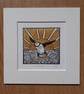 Puffin away - original, hand painted, mounted linocut print - Image 2