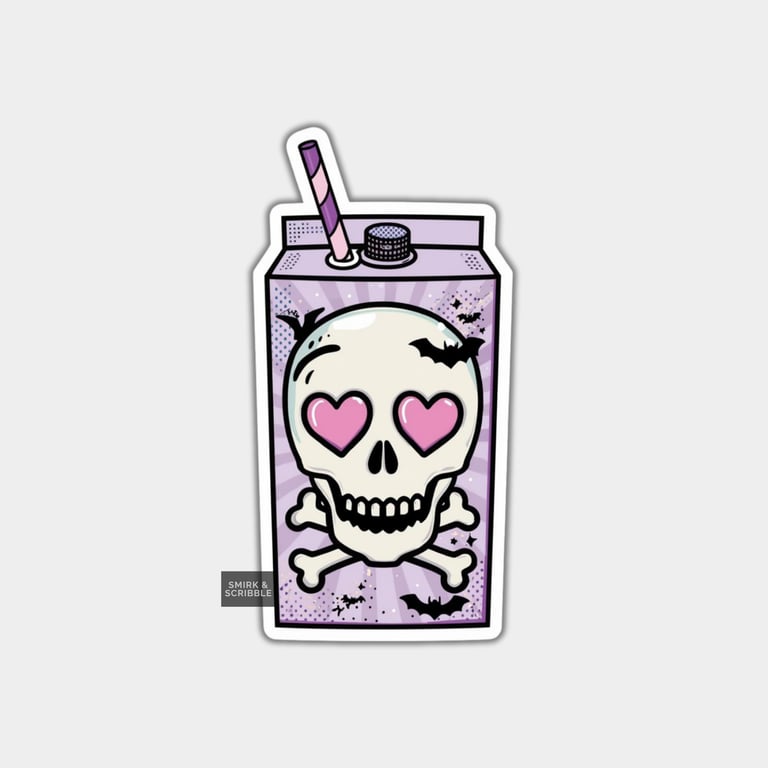Funny Vinyl Sticker For Adults -  Skull Juice Box With Straw