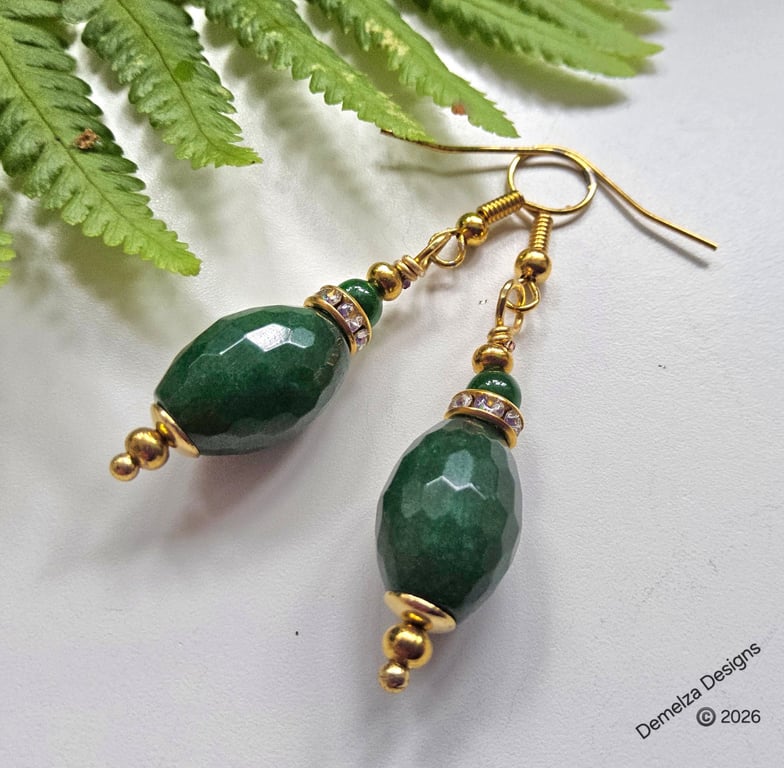 Green Agate Huggie Gold Plate Earrings