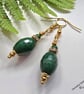 Green Agate Huggie Gold Plate Earrings