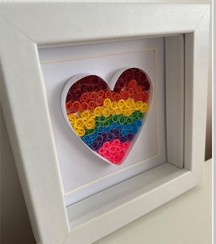 Mini Rainbow LGBTQ quilled Quilling loveheart box framed picture wall art