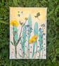 Sunset Meadow - Original Gel Plate Print with Pressed Flowers