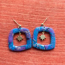 Purple patchwork framed star earrings 