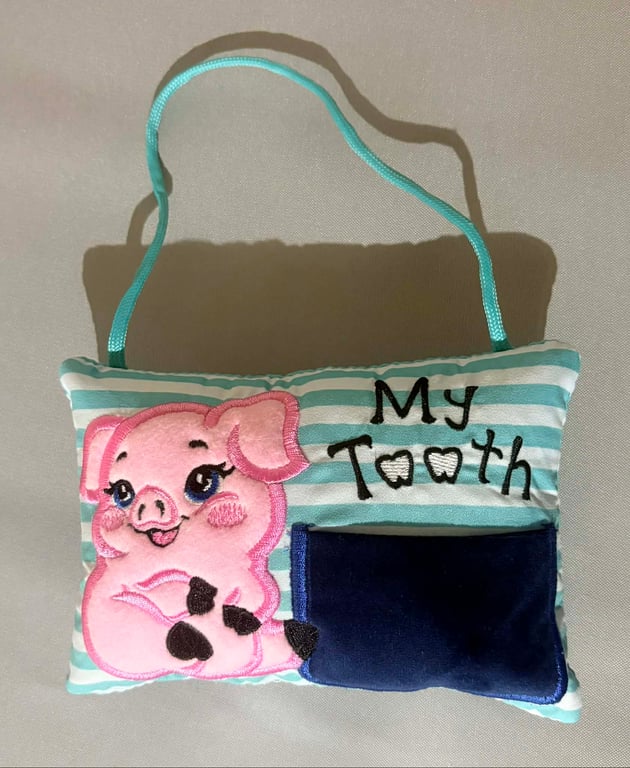  Tooth fairy Pillow, Embroidered Pig