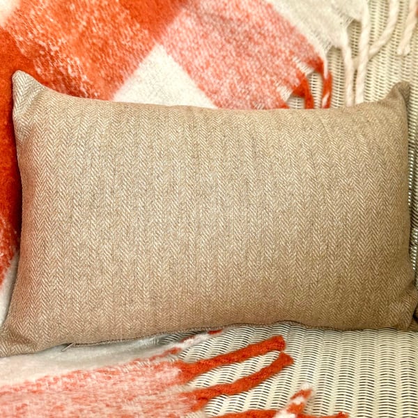 Tweed Scatter Cushion with Pad, Beige Herringbone 46x30cm