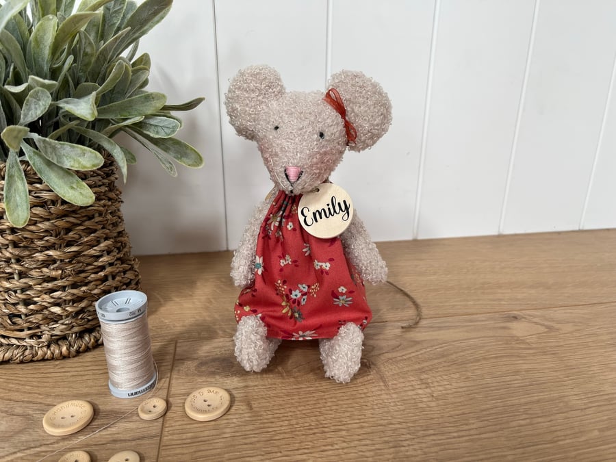 Personalised boucle mouse with Tilda dress