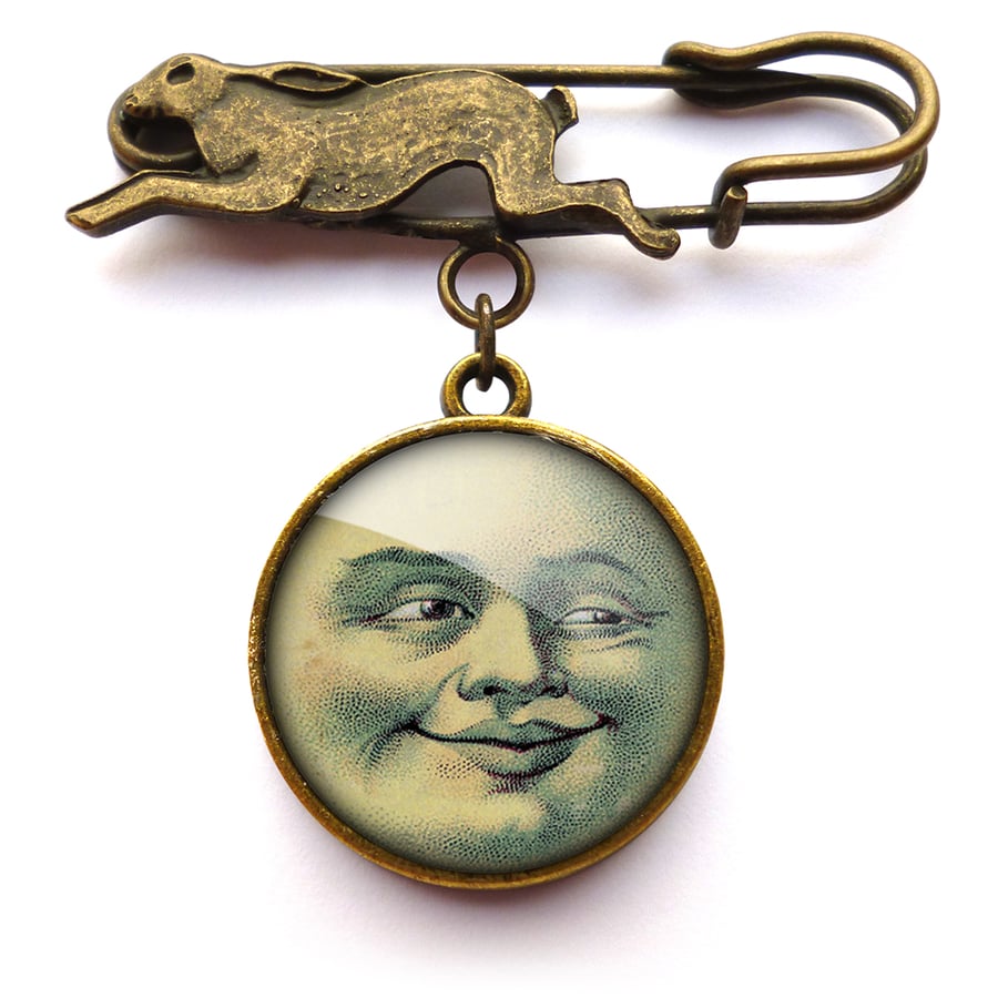 Vintage Moon Hare Pin Brooch (ER01)