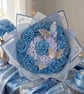 Handmade Blue Satin Ribbon Flower Bouquet, Forever Roses Wedding & Home Decor