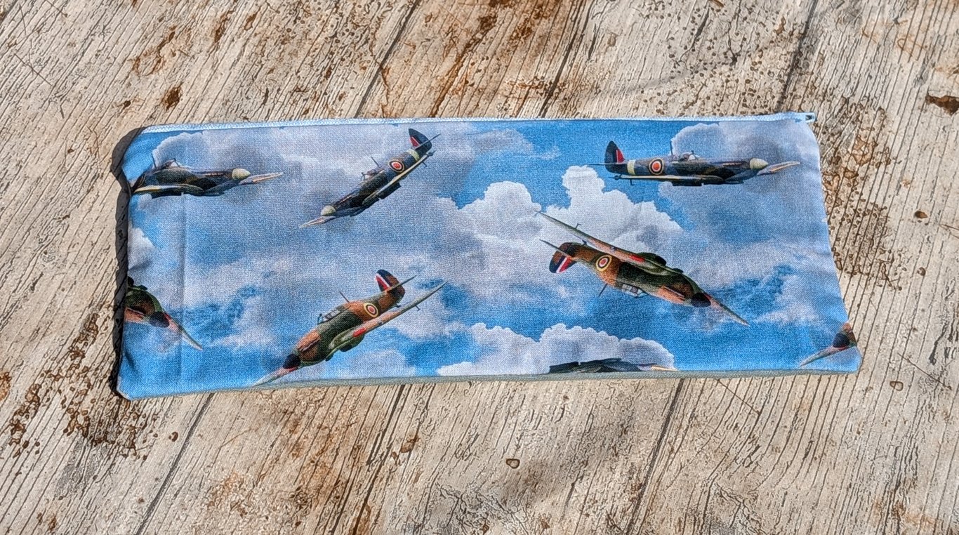 Spitfire patterned long wide pencil case, vintage planes, Stationary, School