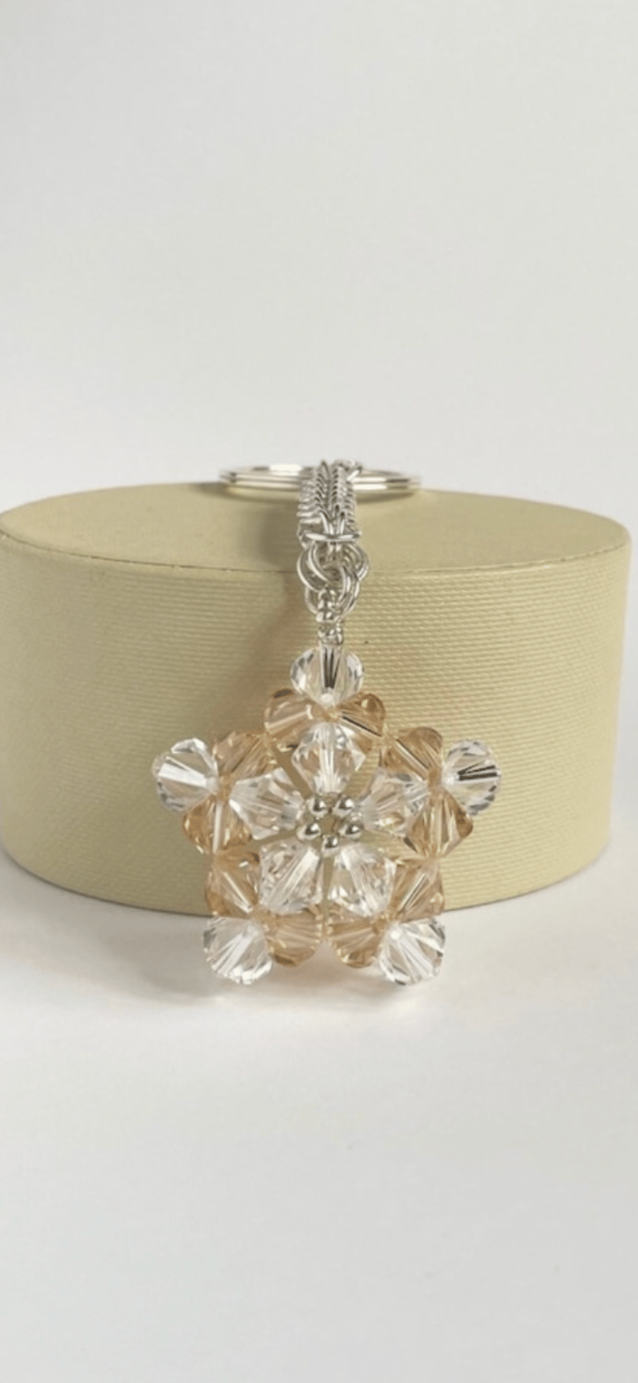 Handbag Charm, Golden & Clear Crystal Star with a Chainmaille Chain and Keyring