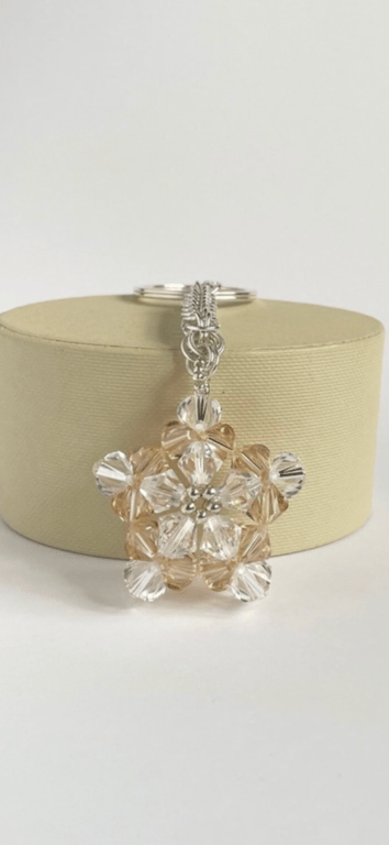 Handbag Charm, Golden & Clear Crystal Star with a Chainmaille Chain and Keyring