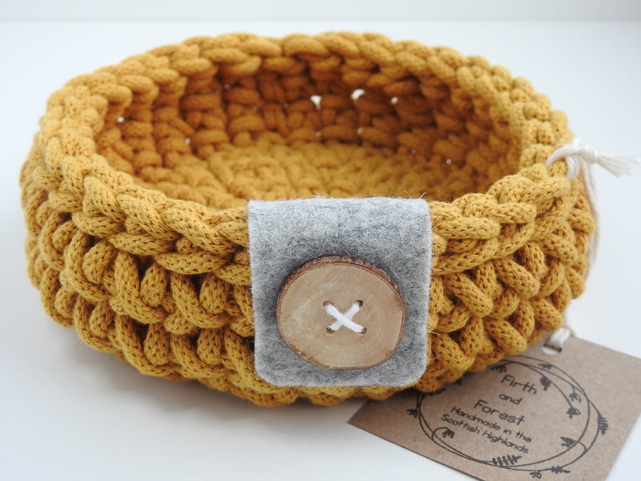 Crochet Basket. Shallow Crochet Storage Basket