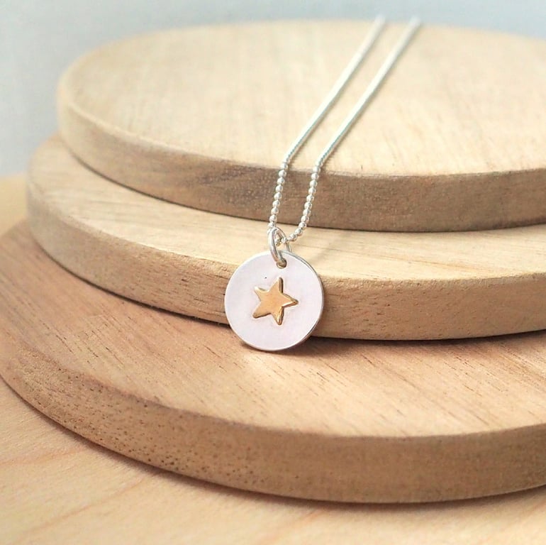 Sterling Silver Star Pendant with Golden Coloured Star and Sterling Silver