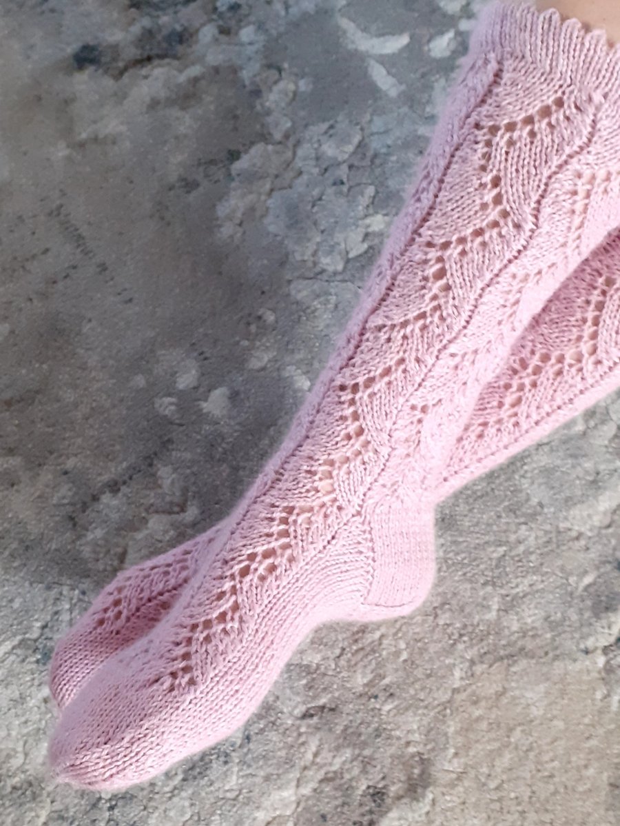 Hand - knitted socks with an openwork pattern, beautiful present, size 39-40