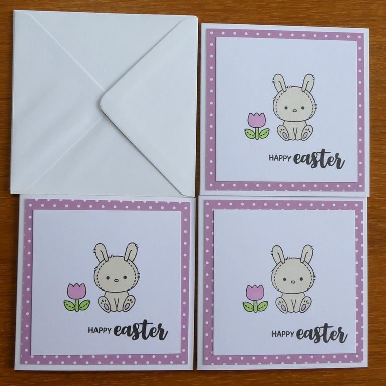 Pack of 3 Mini Easter Cards - Bunny - Pink Polka Dots