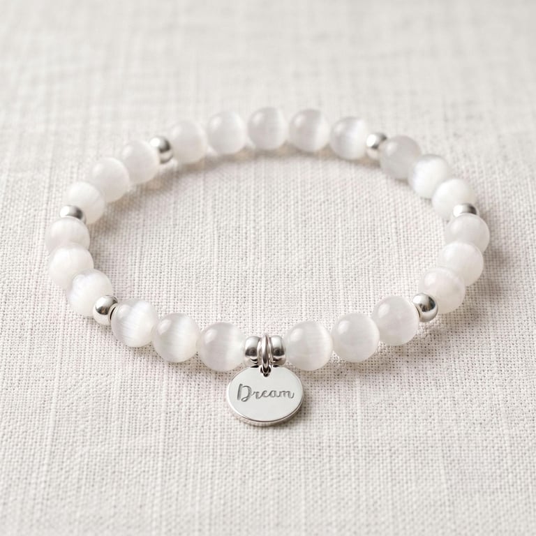 Selenite Bracelet Personalised with Initial, Natural Selenite Healing Crystal Br