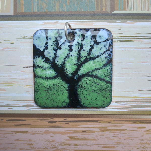 Bare branches tree pendant in enamelled copper 218