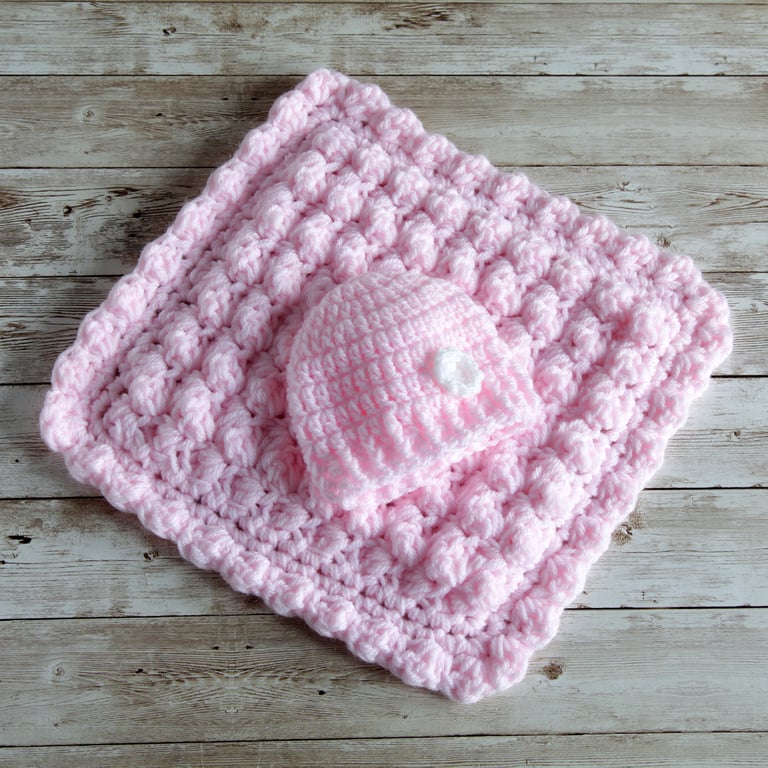 Hand Crocheted Doll Blanket and Hat, Dolls Cot Pram Blanket, 8 Colour Options