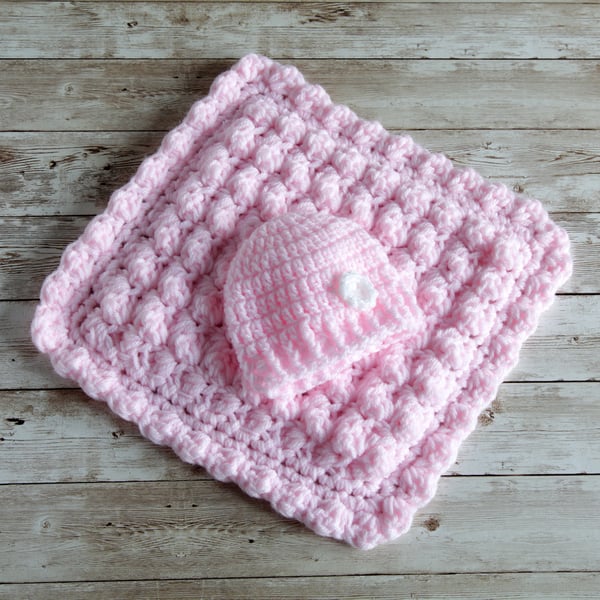 Hand Crocheted Doll Blanket and Hat, Dolls Cot Pram Blanket, 8 Colour Options