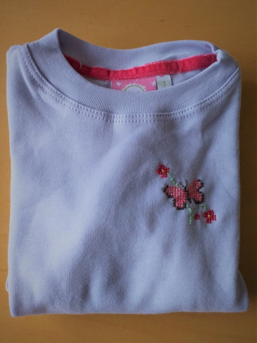 Butterfly long-sleeve T-shirt age 1, hand embroidery