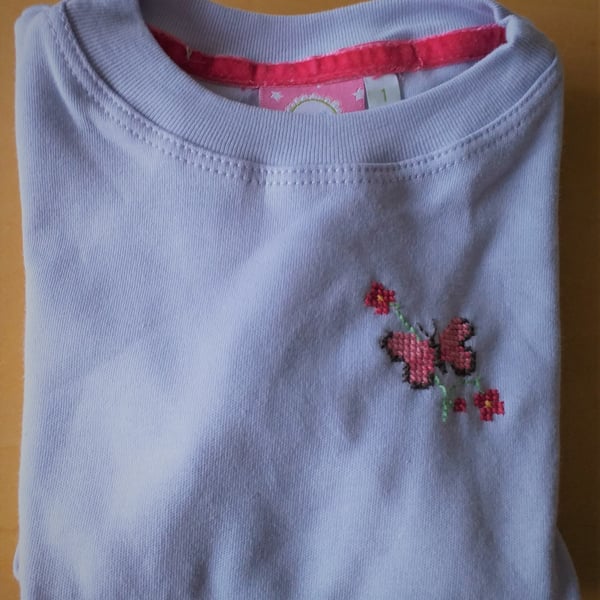 Butterfly long-sleeve T-shirt age 1, hand embroidery