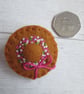 Hand Embroidered Miniature Summer Hat Felt Brooch - Pink & White Flowers - Image 6