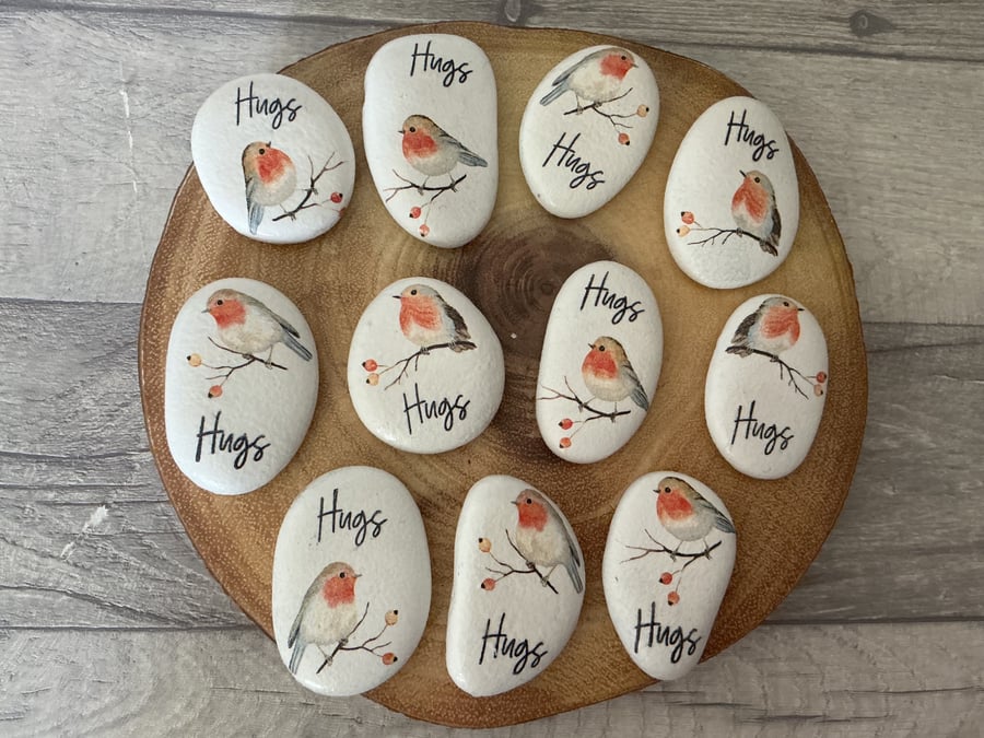 Pocket Hug Pebble. Robin. Keepsake. Memorial pebble. Bereavement.