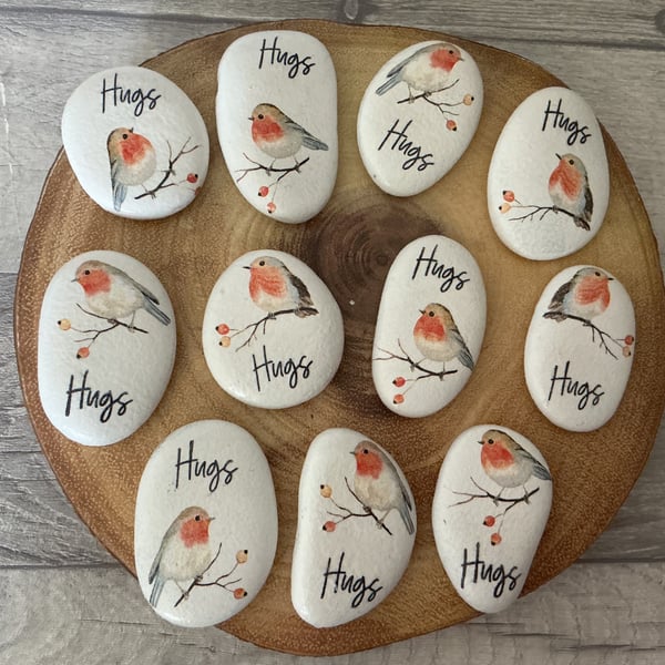 Pocket Hug Pebble. Robin. Keepsake. Memorial pebble. Bereavement.
