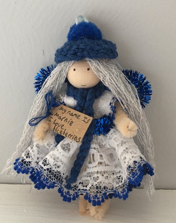 Tiny Blue Winter Fairy Doll Decoration 