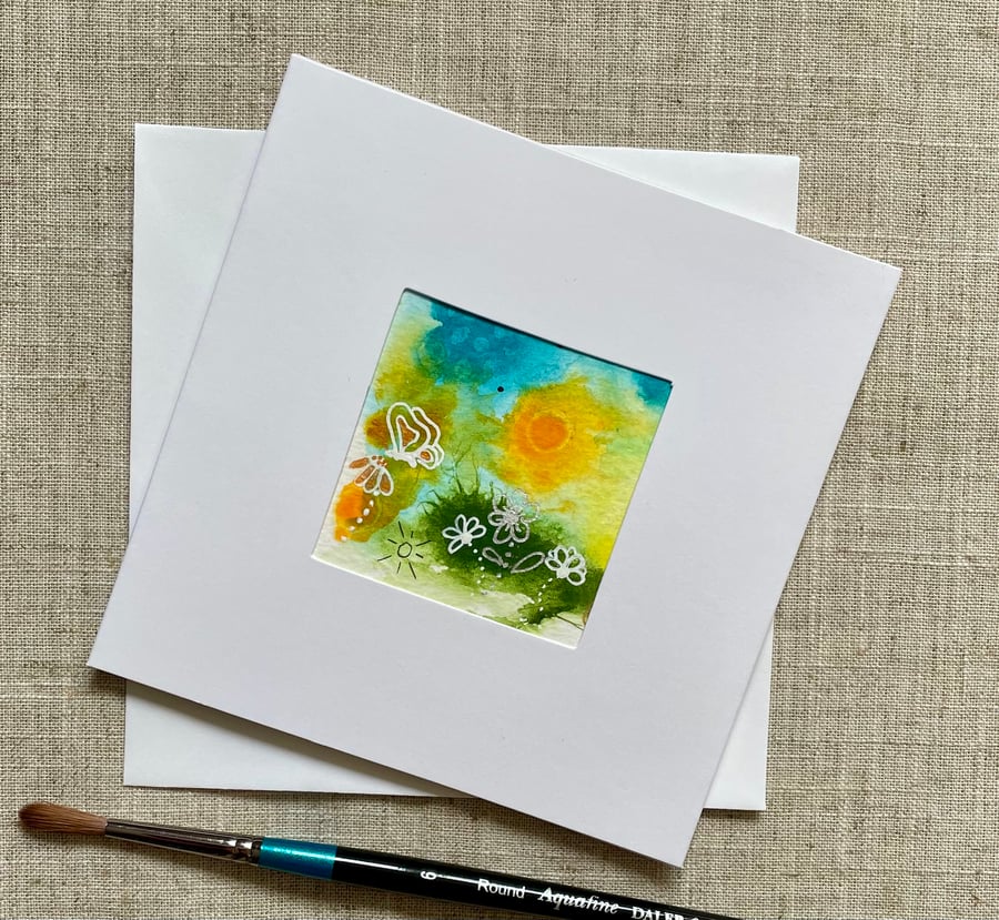 Original art card, blank card, hand painted, abstract, in vibrant acrylic ink