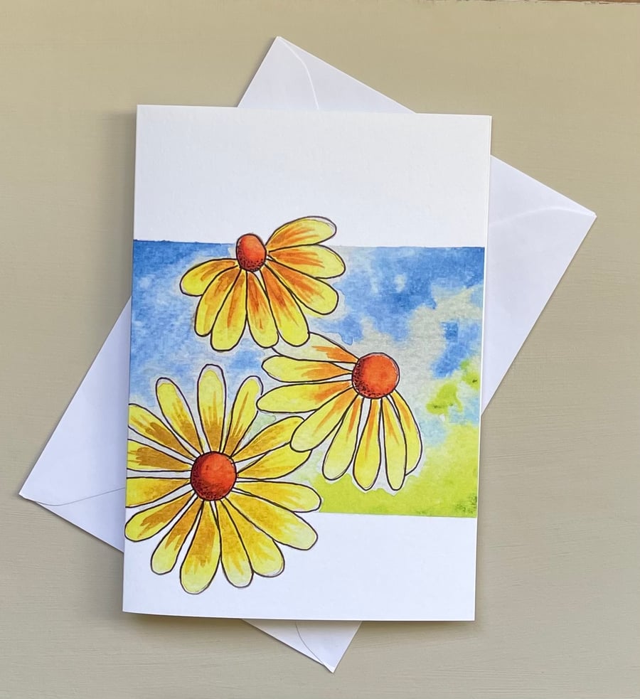 Yellow Daisy blank floral greeting card print from my own design