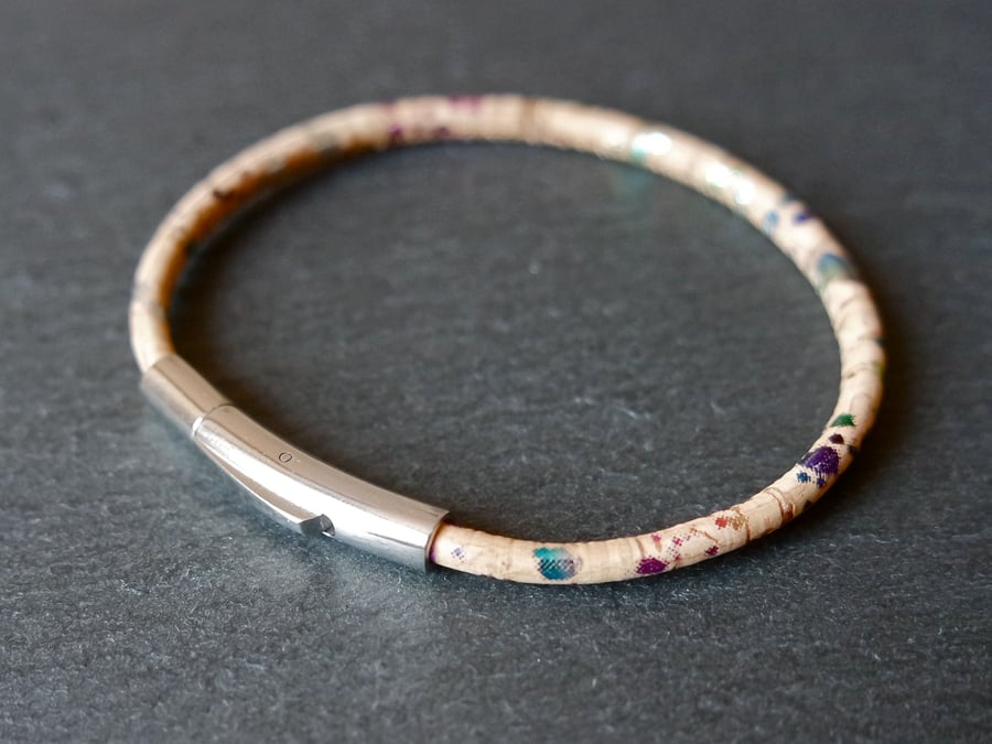 Rainbow bracelet cork vegan bracelet metallic