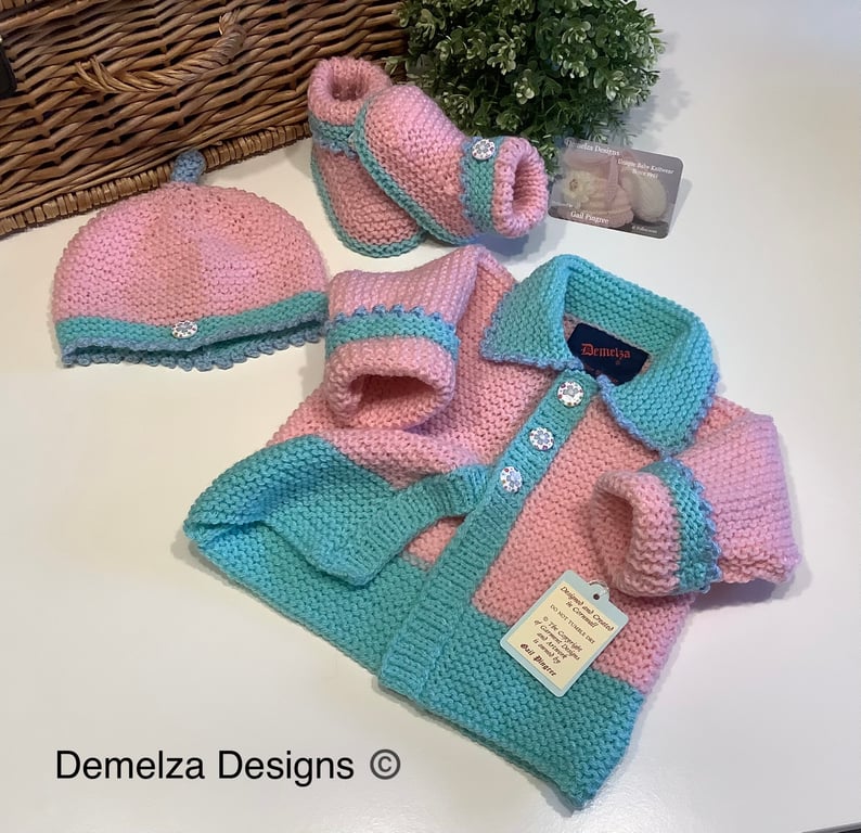 Baby Jacket, Booties & Hat Layette Set  Girl's  3-9 Months Size