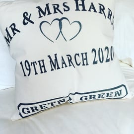 Bespoke Wedding Hand Printed Cushion Great Gift