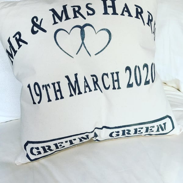 Bespoke Wedding Hand Printed Cushion Great Gift