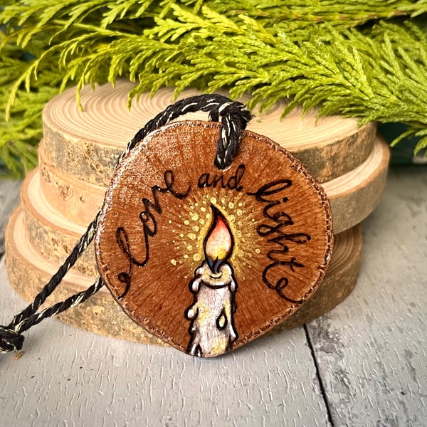 Love and light pyrography hanging decoration