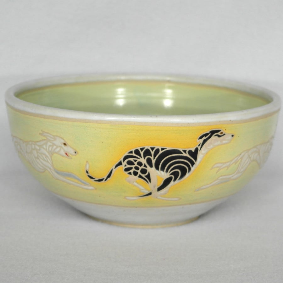 19-66 Bowl with running dogs design greyhound saluki whippet