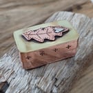 Copper box, collectable miniature copper, silver and brass oak leaf box