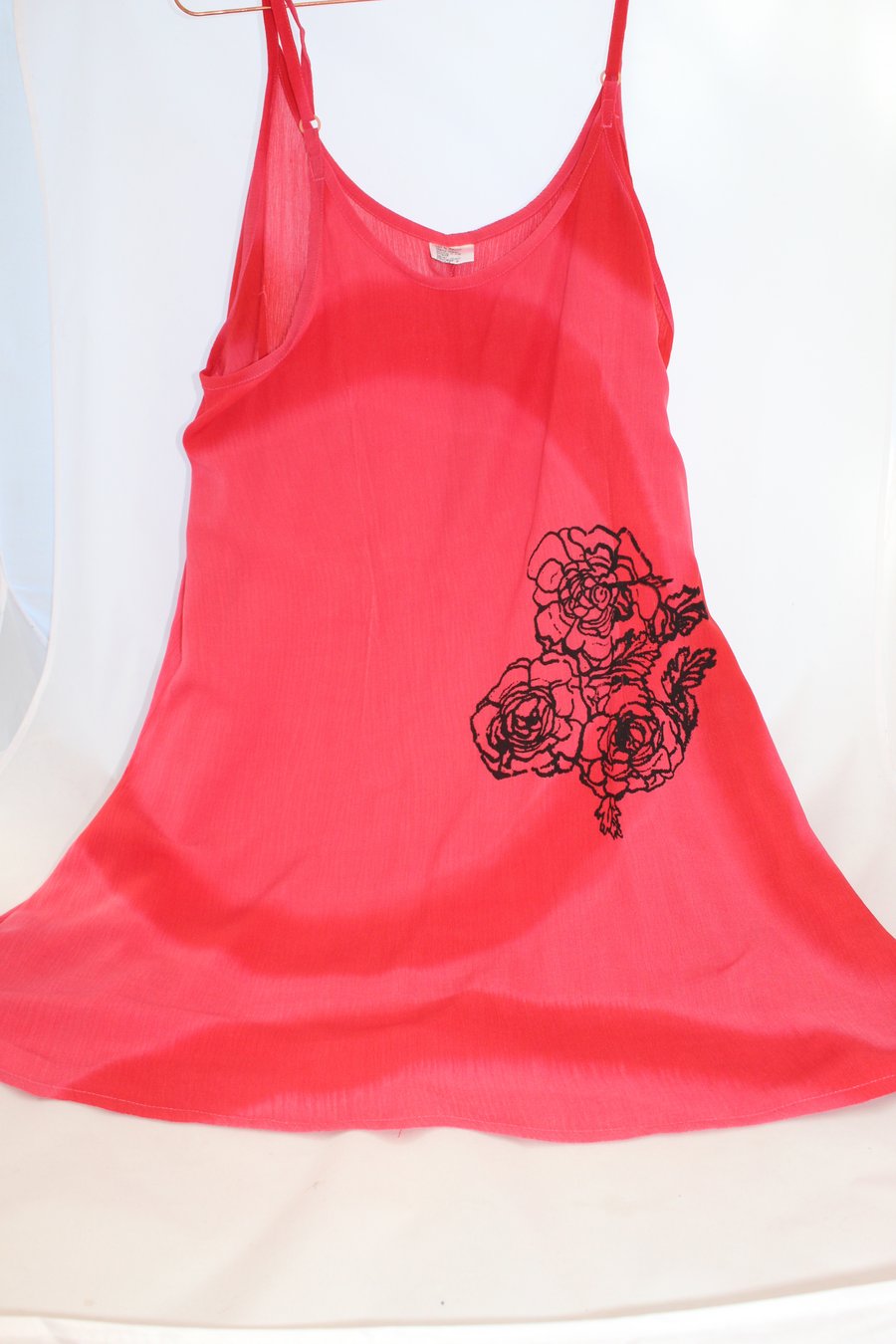 Vintage 90's Ladies red floral strappy handprint dress,Summer,re worked dress