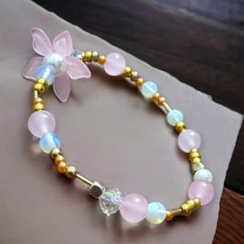 Pretty Little Band of Love Bracelet Rose Quartz and Opalite