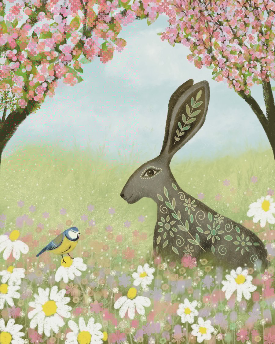 Under the Cherry Blossom, blank greetings card 