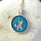 Cat pendant in resin and sterling silver
