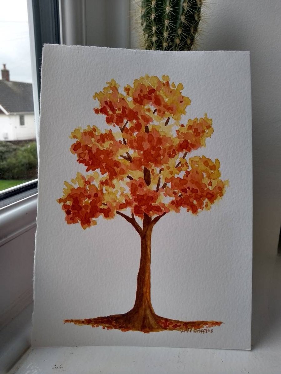 Original Watercolour Painting Tree Autumn
