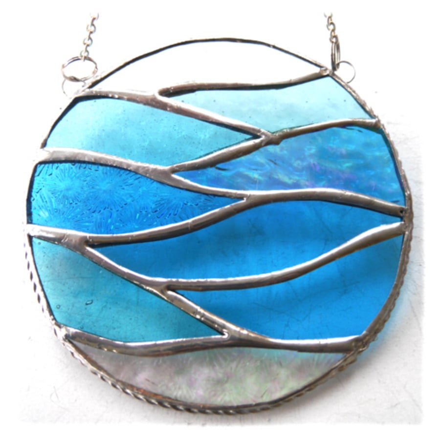 Making Waves Aqua Stained Glass Suncatcher Handmade Ring Sea