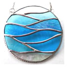 Making Waves Aqua Stained Glass Suncatcher Handmade Ring Sea