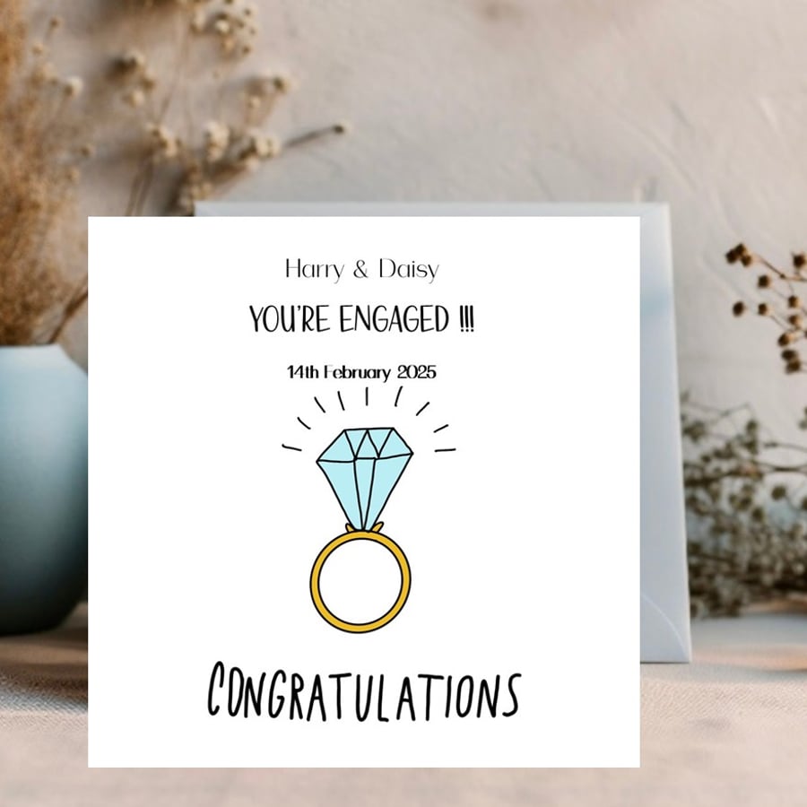 Engagement Ring Personalised Card with names and dates